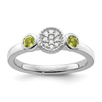 Sterling Silver Stackable Expressions Dbl Round Peridot & Diamond Ring Size 6