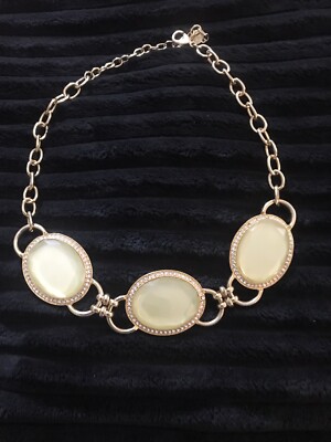 Vintage GRAZIANO Designer Goldtoned Chain Cool Green Lg Rhinestones W/defect