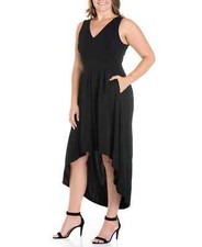 /LX047/ 24Seven Comfort Apparel Plus High- Low Stretch Jersey Dress Black Sz 1X