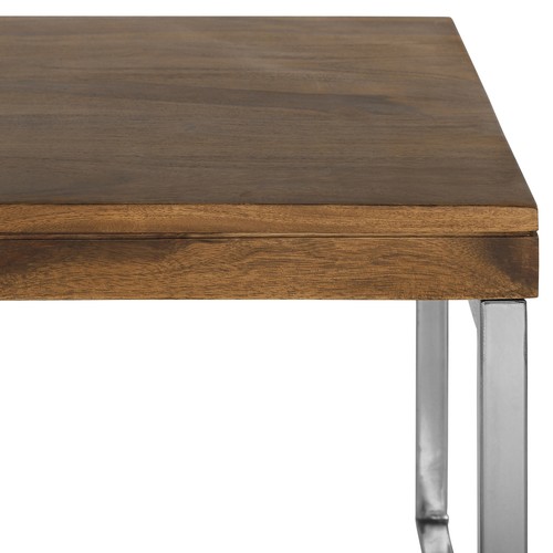 Mesa de centro madera maciza y patas de metal mesita axuliar de sofá 60x60 cm - Imagen 3 de 6
