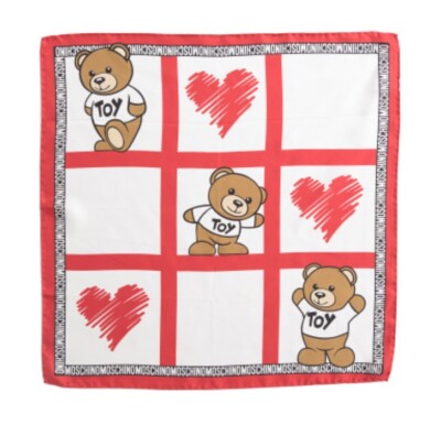NEW MOSCHINO Valentine s Day Silk  Bear Heart Square Scarf 26  x 26 