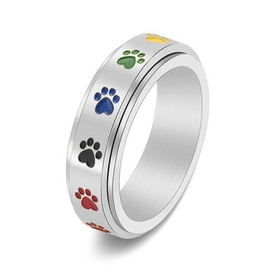 Edelstahl-Spinner-Ring mit bunten Pfoten, drehbar   Katze / Hund, Damen & Herren