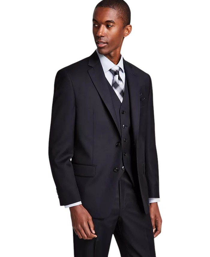 Michael Kors Mens Classic fit Suit Jacket Blazer 46 R Black Solid Stretch 16890₽