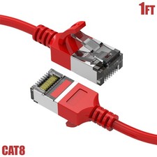 1FT Cat8 RJ45 Network LAN Ethernet U/FTP Shielded Patch Cable Slim 30AWG Red