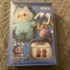 Plush Keychain With Earbuds Set, Blue, New