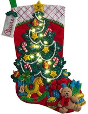 DIY Bucilla Christmas Tree Surprise Bear Toys Lighted Felt Stocking Kit 86710