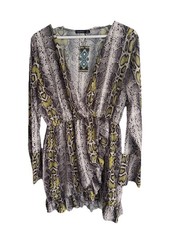 BNWT Boohoo Plus Size 18 Snake Print Ruffle Wrap Dress Grey Yellow Animal Print