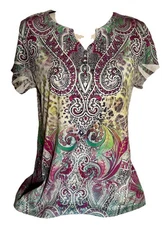 Style & Company Sublimated Shirt SZ XL Womens Purple Peacock Paisley. Sparkle