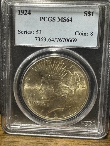 1924 P Peace Dollar PCGS MS64 US 90% Silver Graded Coin Slab Free Shipping
