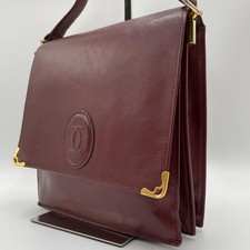 Authentic Cartier Shoulder Bag, Leather, Burgundy, Must Line, Crossbody.