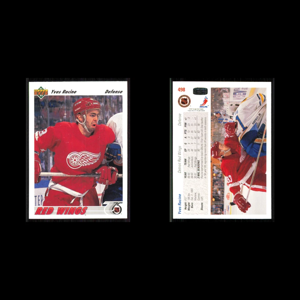 Yves Racine #498 1991 Upper Deck Detroit Red Wings Hockey Card NHL NM - Image 3 of 3