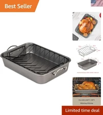 Roasting Pan Nonstick Heavy Duty Metal Bakeware Dish with Rack 11x15
