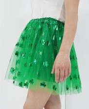 St Patricks Day Tutu for Teens Women Shamrock Green Clover Skirt Costume