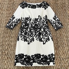 Adrianna Papell Lined Sheath Dress 3/4 Sleeve 8 Placement Lace Print Spectator 