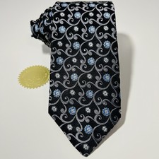 Robert Talbott Best Of Class Black Silk Tie w Blue Silver Floral 59x3.25  Modern