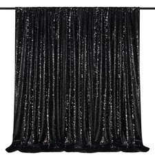 Black Sequin Backdrop Curtain 7ft x 7ft Glitter Photo Booth Backdrop for Wedd...