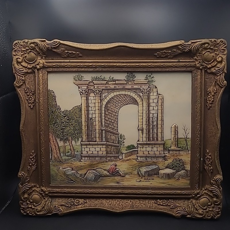 Artini Sculptured Engraving Handpainted Twin Etched Four Dimensional Framed