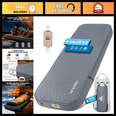 4'' Thick Self-Inflating Sleeping Pad - Foam & Air Camping Mattress, 9.5 R-Value,