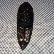 Tribal Tiki Bar Mask African Elephant  Carved Wood Hut Ghana 16  x 4.25 Imported