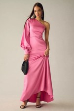 MAC DUGGAL Size 2 Pink 26712 ONE SHOULDER BISHOP SLEEVE SATIN Formal GOWN Dress