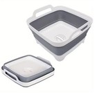 9L Collapsible Dish Basin with Drain Plug Outdoor Multiuse Sink Tub Dishpan