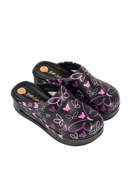 Terlik Sabo Air ST1120 Max Leder Damen Clogs Hausschuhe Sabot, Lila Schmetterling