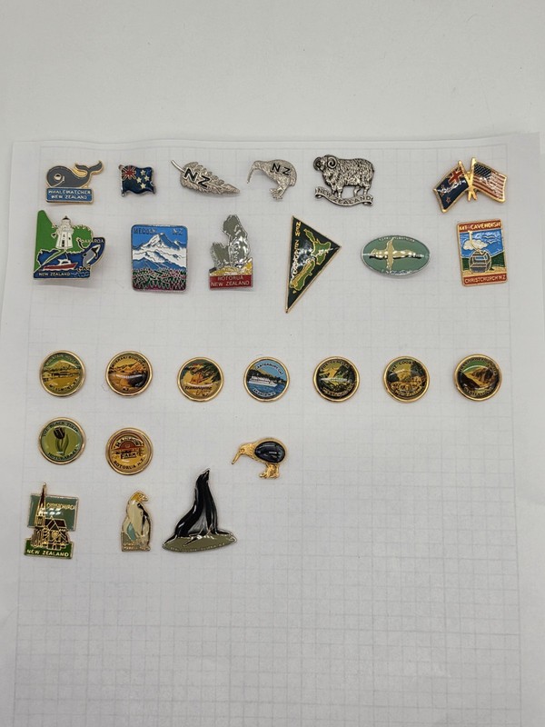 Vintage New Zealand Souvenir Enamel Pin Lot 25+ Kiwi Mt Cook Rotorua...