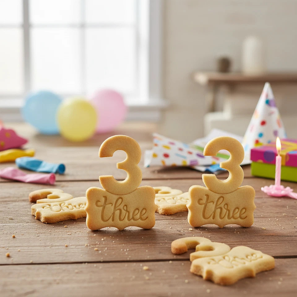 Cortador de galletas número 3 - tercer cumpleaños 3er aniversario numérico tres hitos Foto 3 de 4