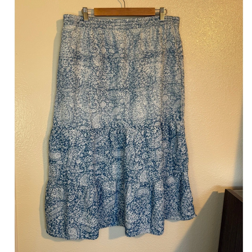 J.Jill Skirt Women L Blue Tiered Maxi Paisley Tassel Boho Peasant Festival - Image 4 of 4