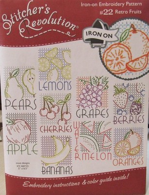 Stitchers Revolution 22 RETRO FRUITS  Kitchen Towels Embroidery Transfer Pattern