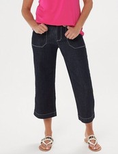 Susan Graver Dark Indigo Petite High Stretch Denim Zip-Front Crop Jeans New