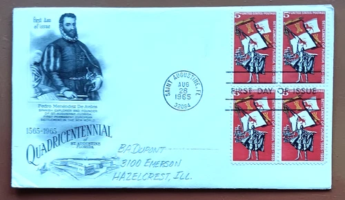FLORIDA EXPLORER ST. AUGUSTINE 1565 SPANISH PEDRO DE AVILES 1965 FDC PENCIL ADDR