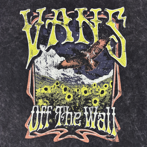 Van's Women's "Off The Wall" Sunflower Eagle Tee in Distressed Black Medium - Picture 2 of 5