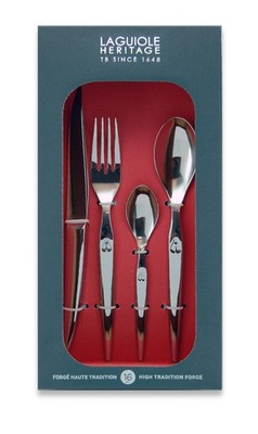 Laguiole Heritage Dinnerware Set; Luxury French Flatware in 16 Piece, Silver 