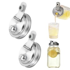 Mason Jar Pour Lid, 2Pcs Mason Jar Pitcher Lid Leak-Proof Flip Caps, Silver