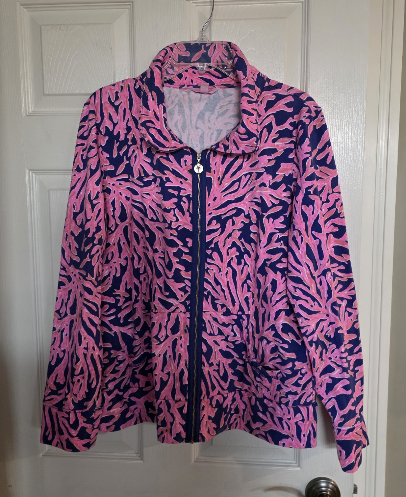 Lilly Pulitzer Leona Pink Navy Zip Jacket XL
