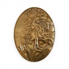 Vintage Girl Smelling Flower Art Nouveau Brass Pin Antique Brooch French Casting