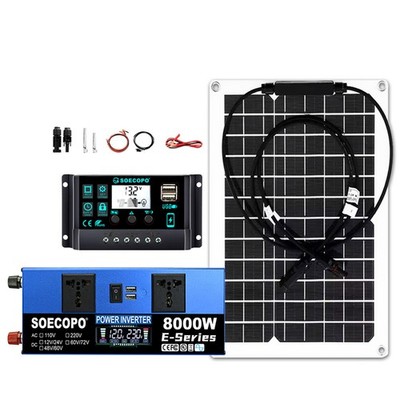 8000W Peak Solar Kit Flexible Panel 100A Controller 12V 24V to 110V/220V