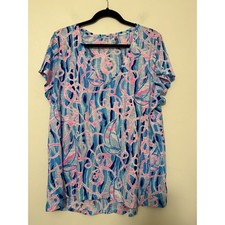 Lilly Pulitzer XXL Etta Let's get Nauti Pink Blue Cotton Slub Tee