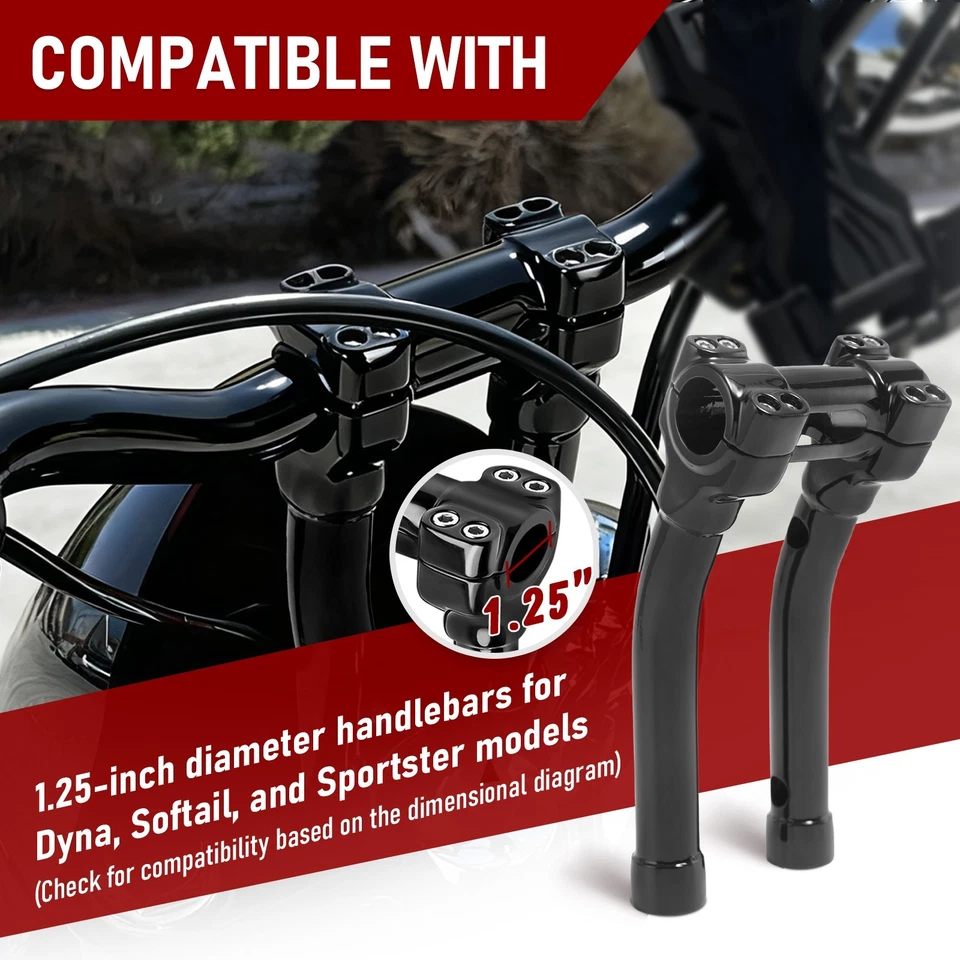 Elevador de manillar de elevación de 1,25" con abrazadera de 10 pulgadas para Harley Softail Dyna Sportster 883 Foto 3 de 4