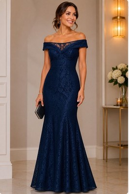 RM Richards Size 10 Navy Glitter Lace Mermaid Formal Evening Dress NWT 