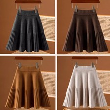 Women Knit Elastic Waist Skirt High Waist A Line Mini Pleated Short Skirt Casual