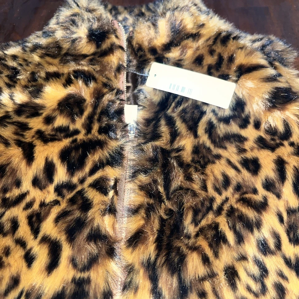 Chaleco Boho J Crew XS Leopardo Negro Marrón Estampado Animal Piel Sintética Cremallera Completa Etiquetas Nuevas Foto 2 de 4