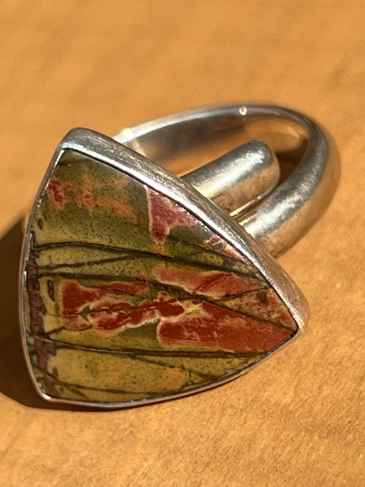 Jasper Adjustable Silver Ring Triangular Shape St… - image 2