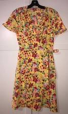 J. Crew  Women's Yellow Floral Wrap Dress, Size 2