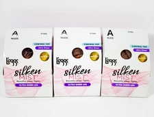 3 L'eggs Silken Mist Control Top Run Resistant Ultra Sheer Leg Tights NUDE Sz A