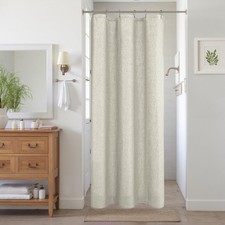 Neutral Color Flax Linen Fabric Shower Curtain Liner Set with Hooks Waterproo...
