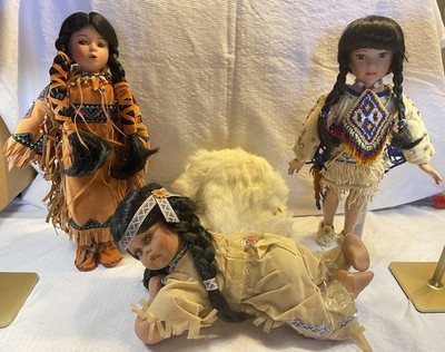 Vintage Puppensammlung im amerikanischen Stil (3 Puppen) mit Kaninchenfell