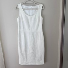 Escada White Linen Blend Sleeveless Sheath Dress Career Party Size 40