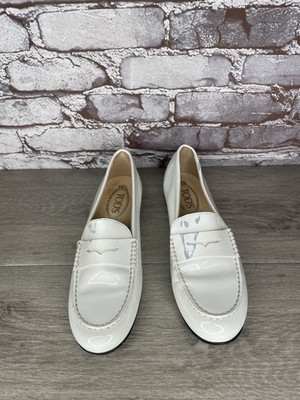 TOD'S White Patent Leather Penny Loafers Flats Shoes Women s Sz 39EU/8-8.5M US